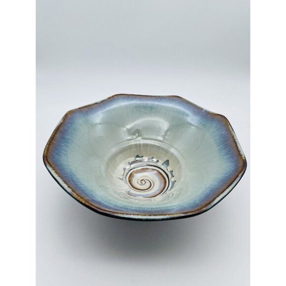 11” Bill Campbell Studio Art Pottery Spiral Swirl Bowl Hand Thrown Drip Glaze - Picture 1 of 6